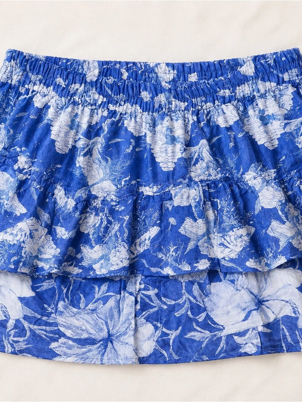 Preloved LoveShackFancy Abrielle Skirt Saltt Sea Blue Floral Silk blend. Sz L.